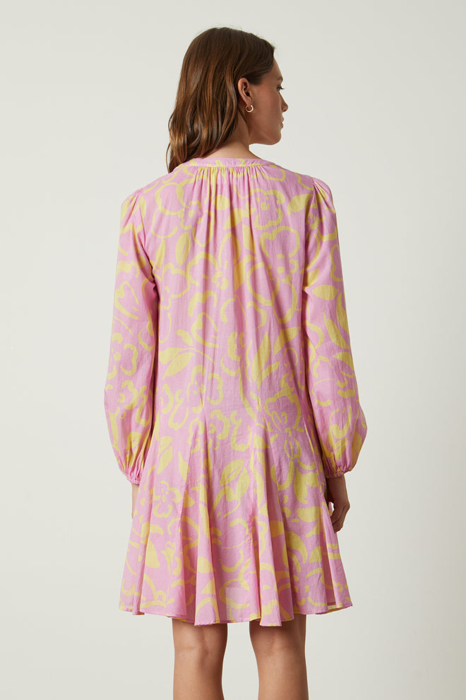 SALE Velvet Printed Cotton Voile Short Dress-PINK