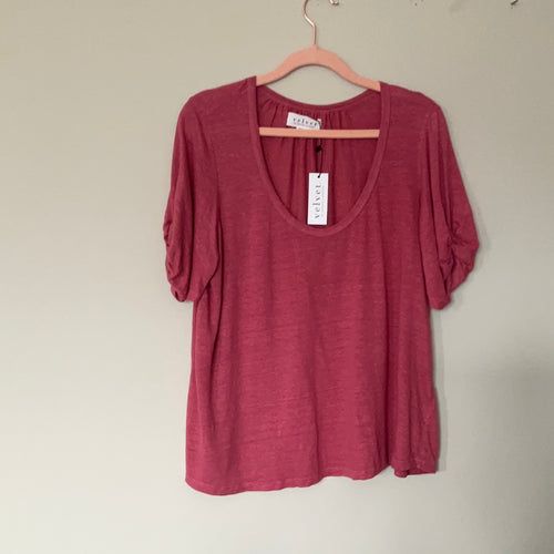 Velvet Linen Knit Scoop Neck Tee Bella05