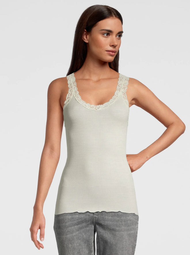 OSCALITO Wool & Silk Tank Top with Lace trim 3410